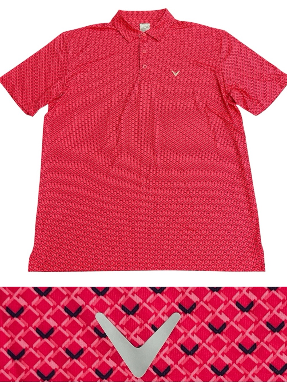 Callaway Opti-Dry Red Geometric Pattern Polo Golf Shirt (L/XL)